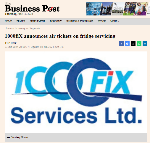 1000fiX announces air tickets on fridge servicing